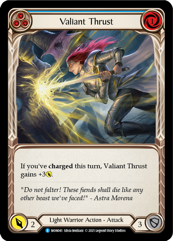 Valiant Thrust (Blue) [MON041-RF] (Monarch)  1st Edition Rainbow Foil